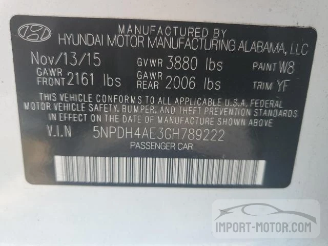 Photo 11 VIN: 5NPDH4AE3GH789222 - HYUNDAI ELANTRA 