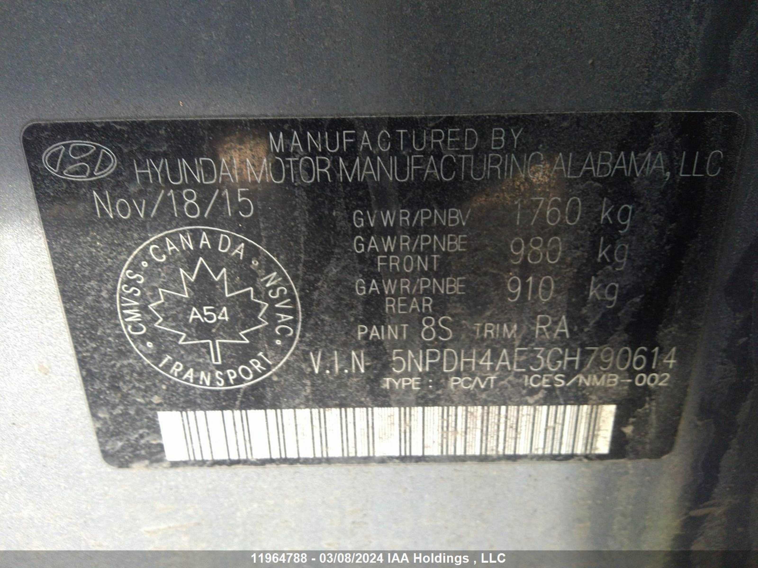 Photo 8 VIN: 5NPDH4AE3GH790614 - HYUNDAI ELANTRA 