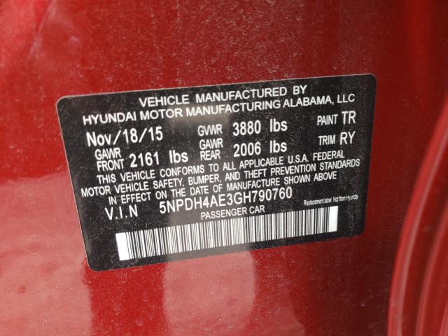 Photo 9 VIN: 5NPDH4AE3GH790760 - HYUNDAI ELANTRA SE 