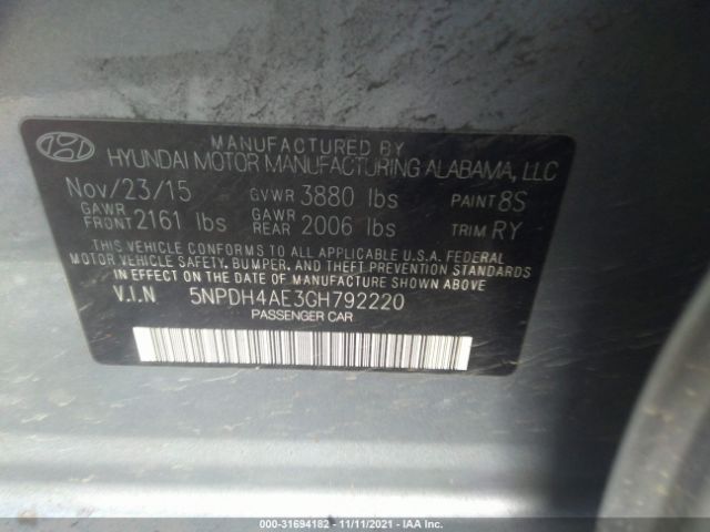 Photo 8 VIN: 5NPDH4AE3GH792220 - HYUNDAI ELANTRA 