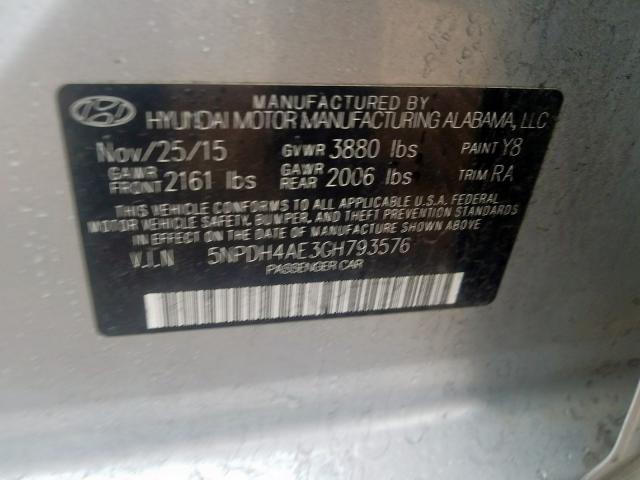 Photo 9 VIN: 5NPDH4AE3GH793576 - HYUNDAI ELANTRA SE 