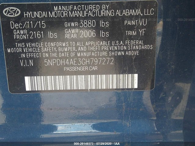 Photo 8 VIN: 5NPDH4AE3GH797272 - HYUNDAI ELANTRA 