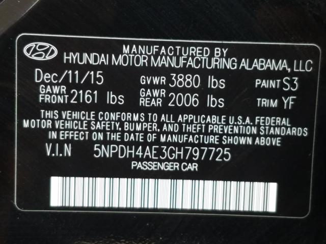 Photo 9 VIN: 5NPDH4AE3GH797725 - HYUNDAI ELANTRA SE 