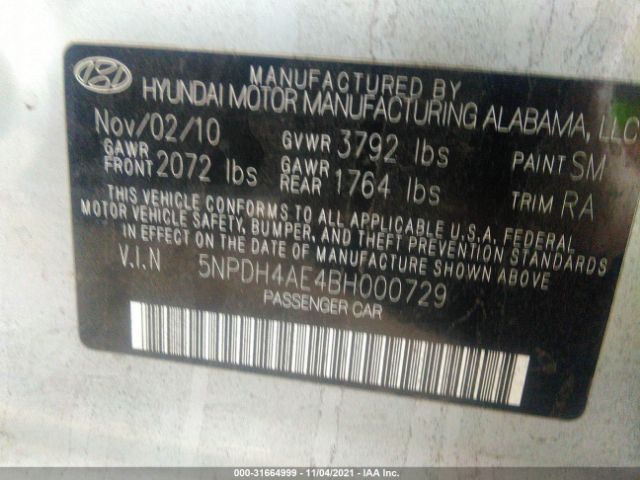 Photo 8 VIN: 5NPDH4AE4BH000729 - HYUNDAI ELANTRA 