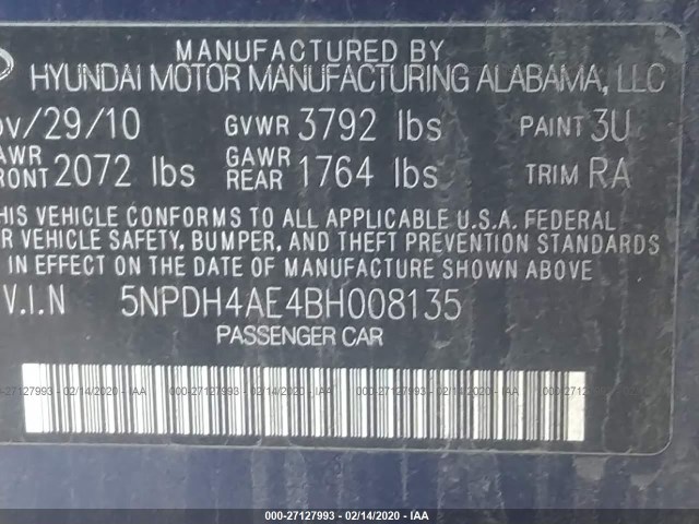 Photo 8 VIN: 5NPDH4AE4BH008135 - HYUNDAI ELANTRA 