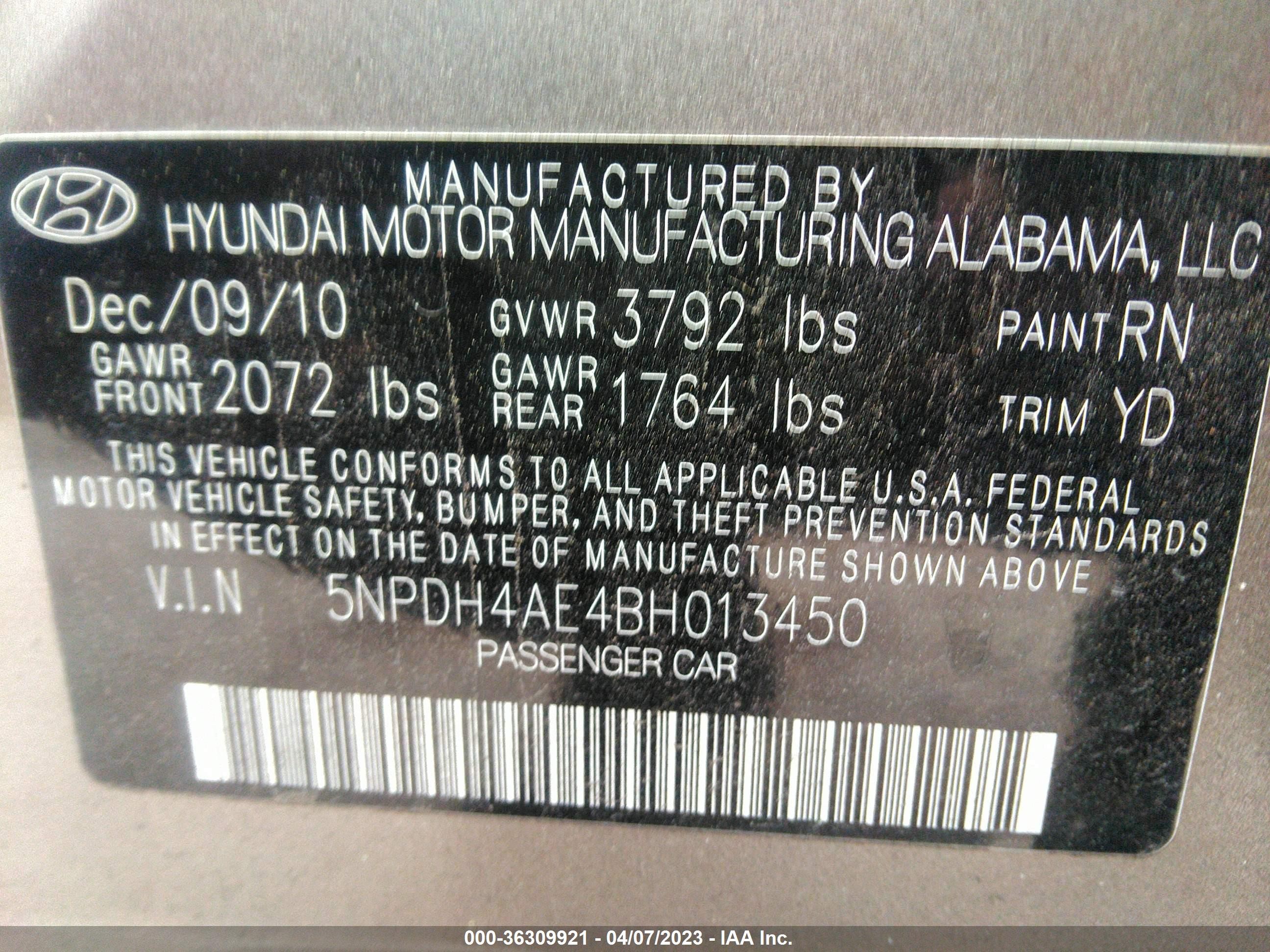 Photo 8 VIN: 5NPDH4AE4BH013450 - HYUNDAI ELANTRA 