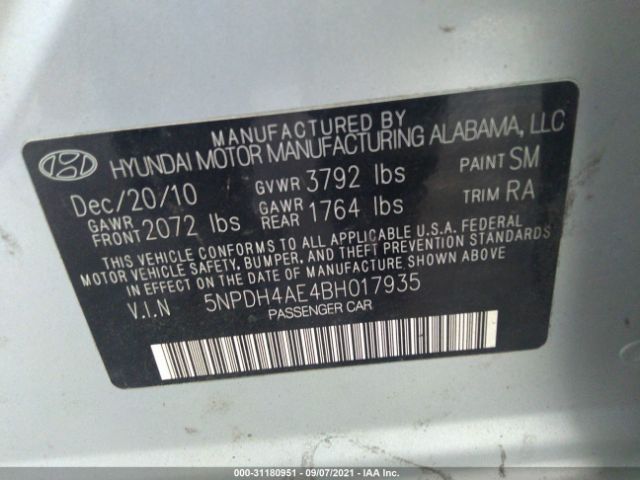 Photo 8 VIN: 5NPDH4AE4BH017935 - HYUNDAI ELANTRA 