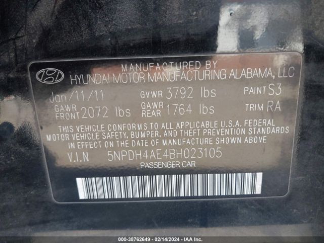 Photo 8 VIN: 5NPDH4AE4BH023105 - HYUNDAI ELANTRA 