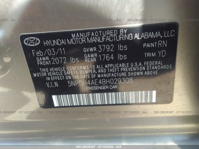 Photo 8 VIN: 5NPDH4AE4BH029308 - HYUNDAI ELANTRA 