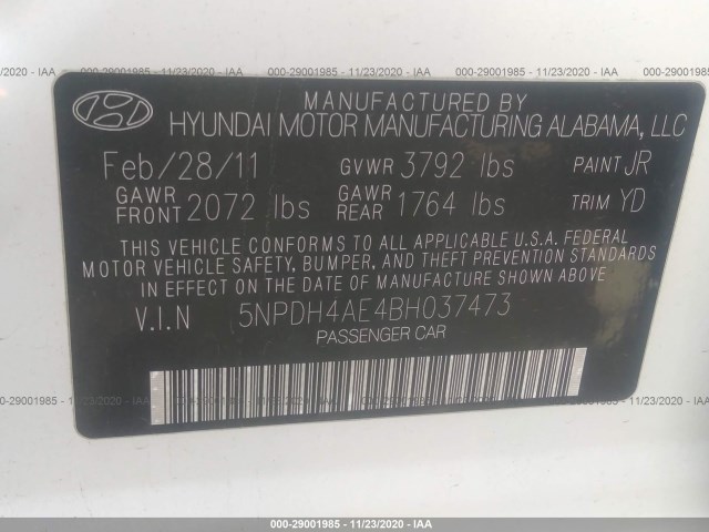 Photo 8 VIN: 5NPDH4AE4BH037473 - HYUNDAI ELANTRA 