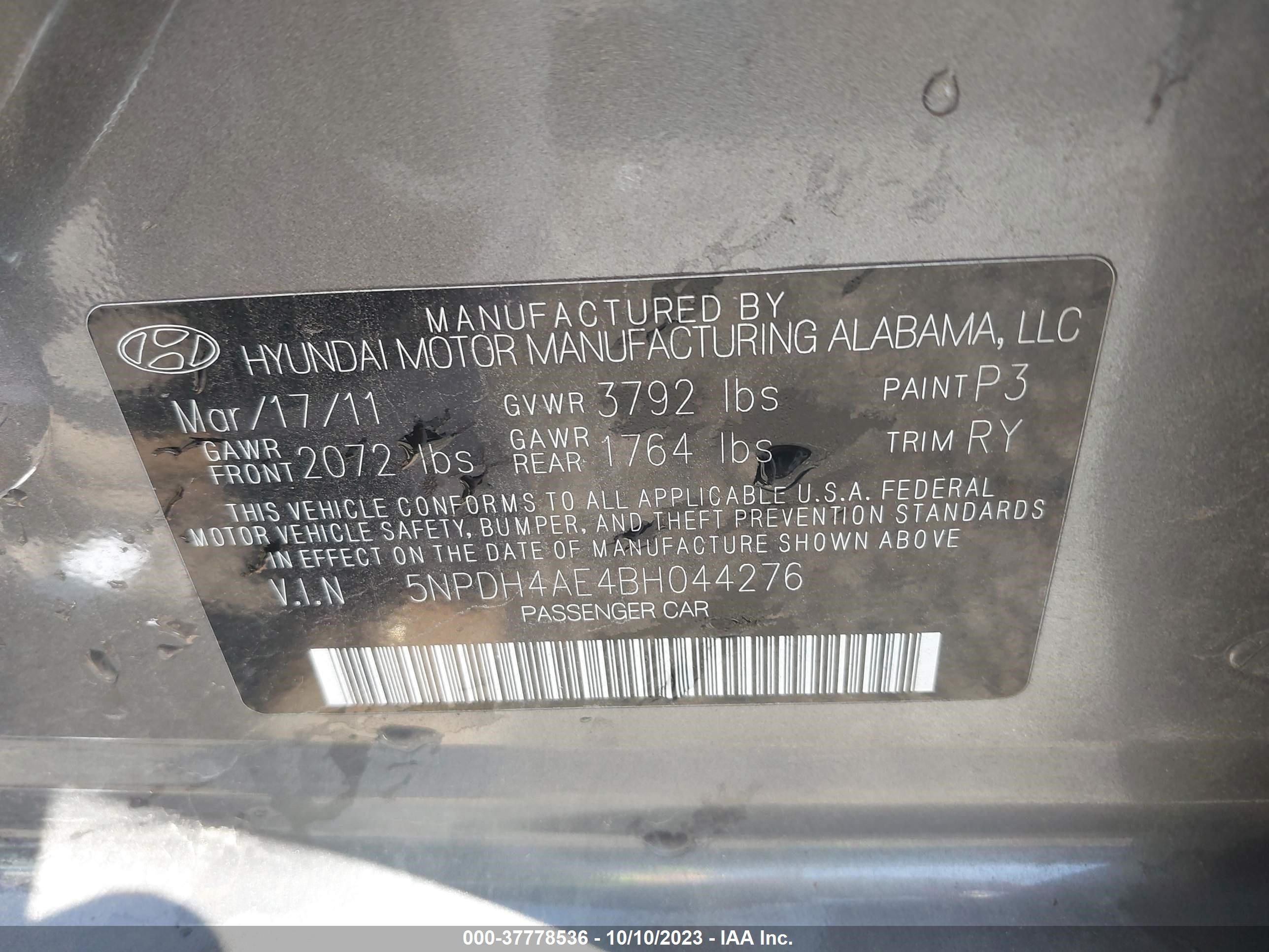 Photo 8 VIN: 5NPDH4AE4BH044276 - HYUNDAI ELANTRA 