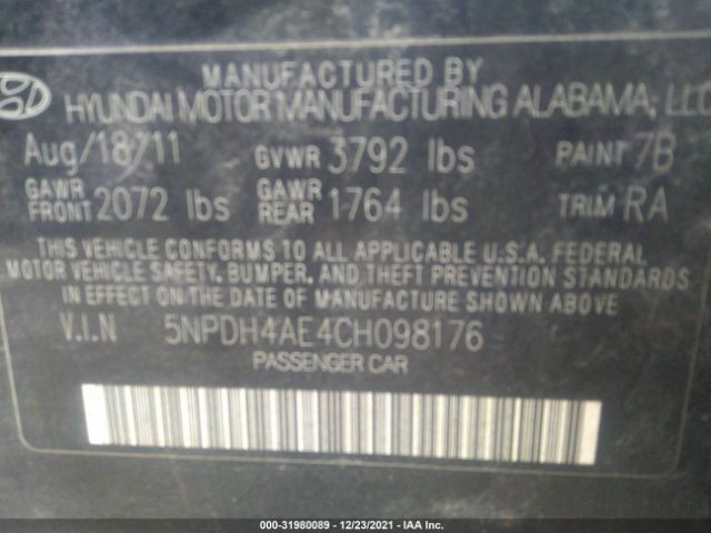 Photo 8 VIN: 5NPDH4AE4CH098176 - HYUNDAI ELANTRA 