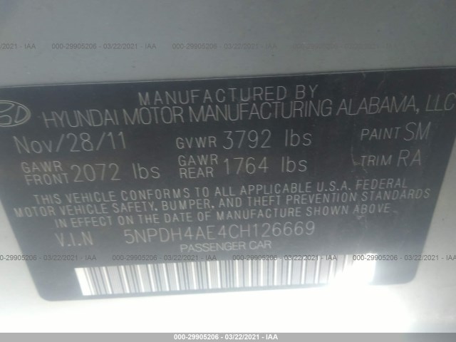 Photo 8 VIN: 5NPDH4AE4CH126669 - HYUNDAI ELANTRA 