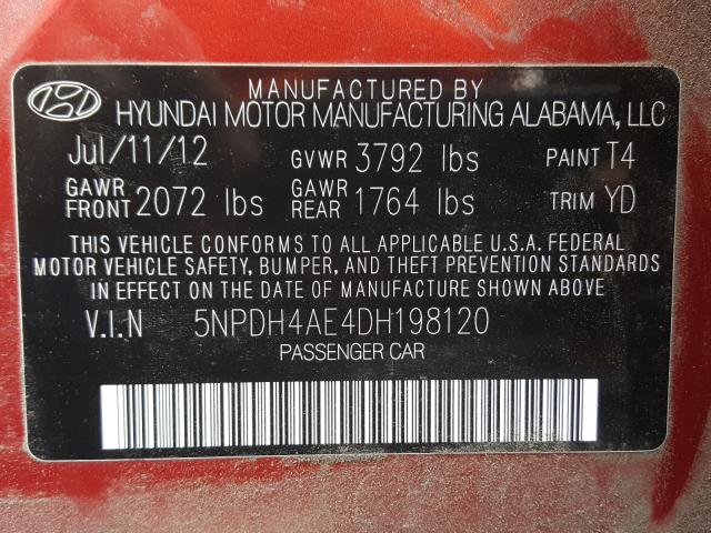 Photo 9 VIN: 5NPDH4AE4DH198120 - HYUNDAI ELANTRA GL 