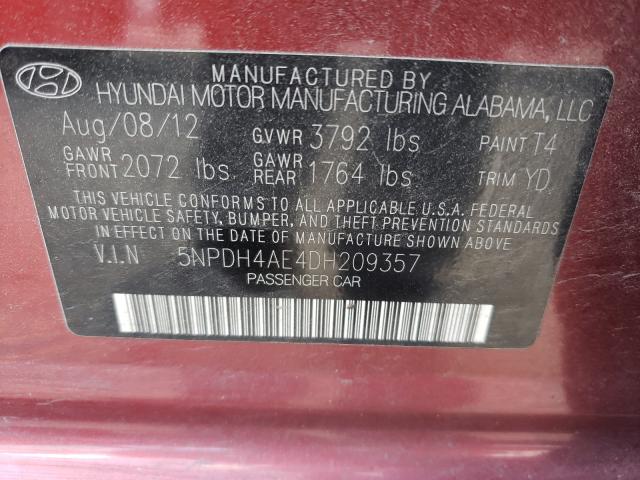 Photo 9 VIN: 5NPDH4AE4DH209357 - HYUNDAI ELANTRA GL 