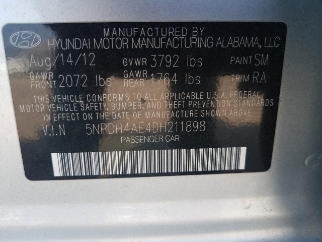 Photo 9 VIN: 5NPDH4AE4DH211898 - HYUNDAI ELANTRA GL 