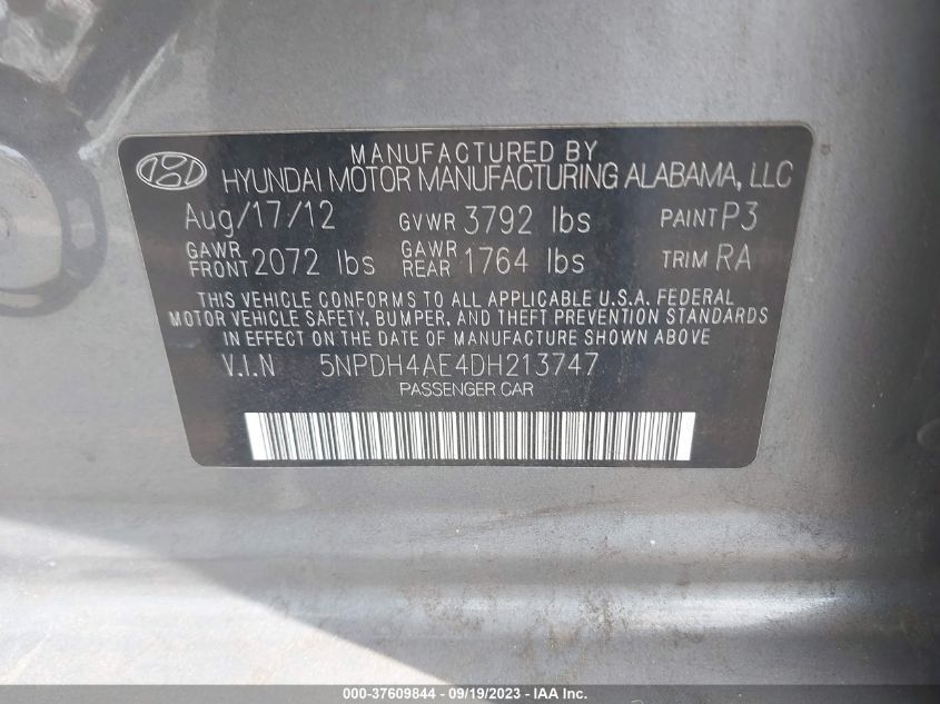 Photo 8 VIN: 5NPDH4AE4DH213747 - HYUNDAI ELANTRA 