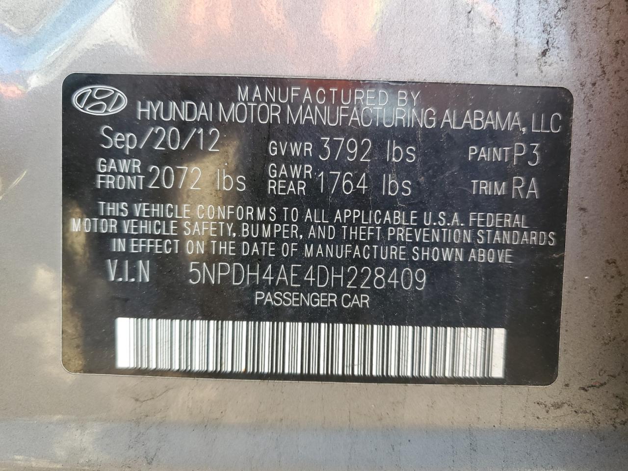 Photo 12 VIN: 5NPDH4AE4DH228409 - HYUNDAI ELANTRA 