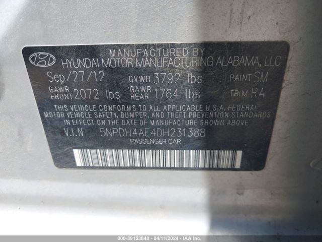 Photo 8 VIN: 5NPDH4AE4DH231388 - HYUNDAI ELANTRA 