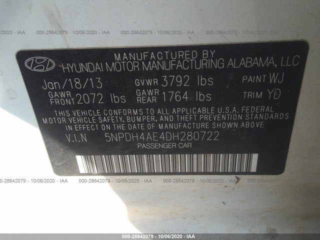 Photo 8 VIN: 5NPDH4AE4DH280722 - HYUNDAI ELANTRA 