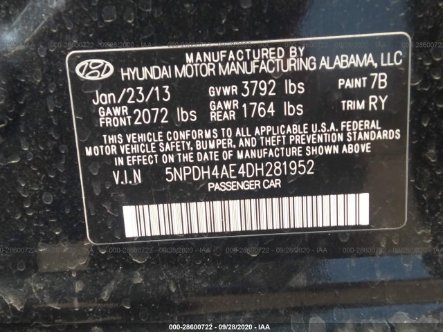 Photo 8 VIN: 5NPDH4AE4DH281952 - HYUNDAI ELANTRA 