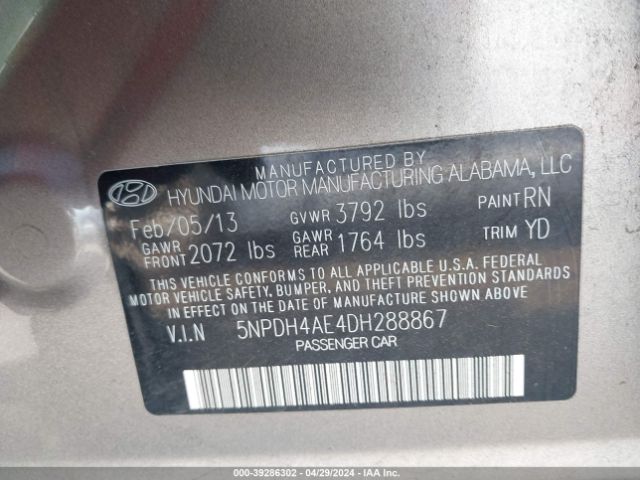 Photo 8 VIN: 5NPDH4AE4DH288867 - HYUNDAI ELANTRA 