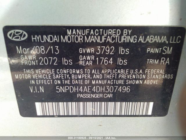 Photo 8 VIN: 5NPDH4AE4DH307496 - HYUNDAI ELANTRA 