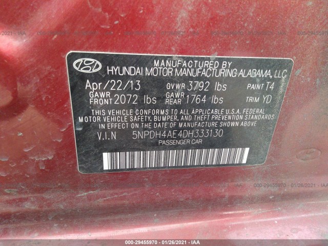 Photo 8 VIN: 5NPDH4AE4DH333130 - HYUNDAI ELANTRA 