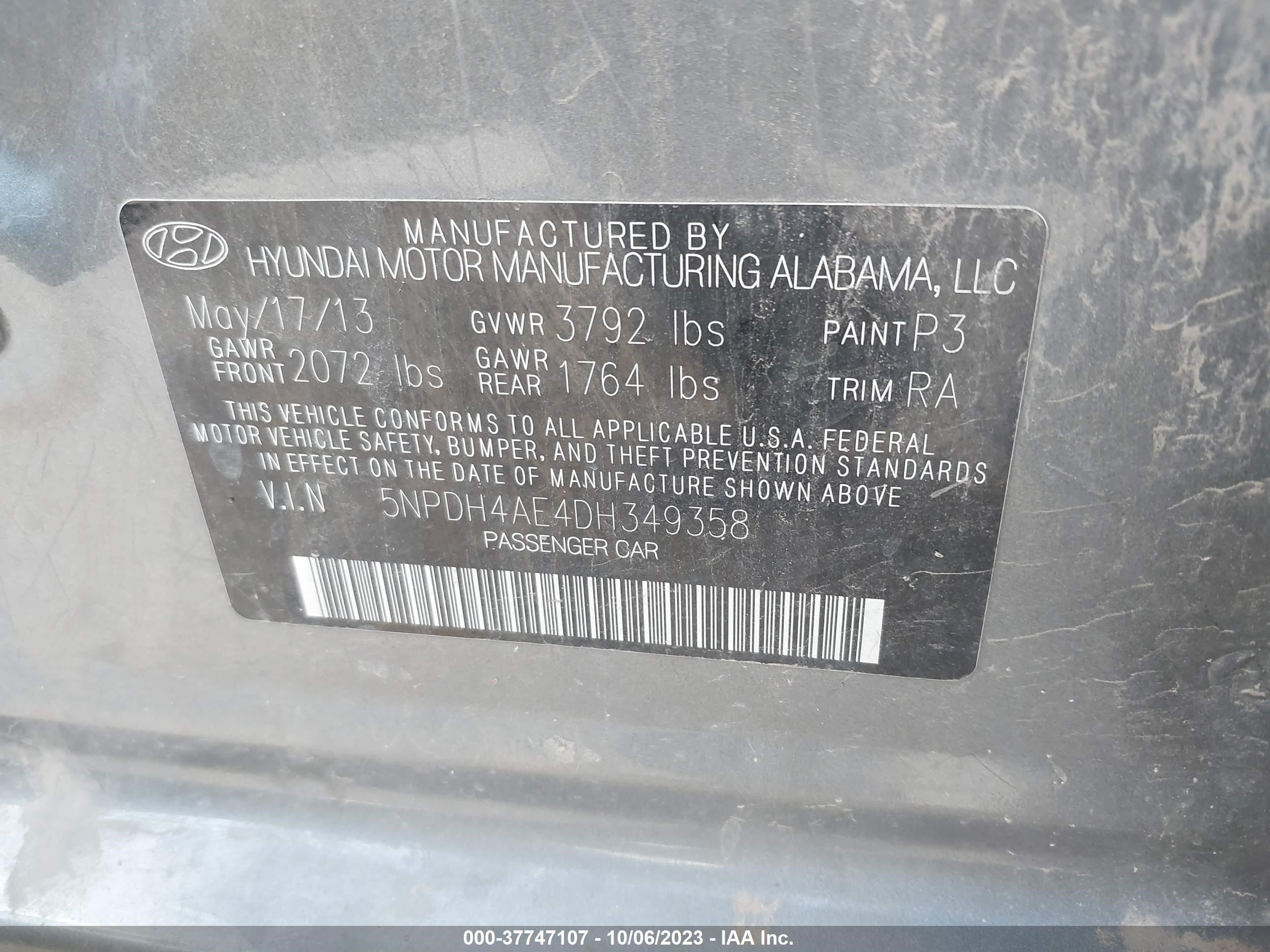 Photo 8 VIN: 5NPDH4AE4DH349358 - HYUNDAI ELANTRA 