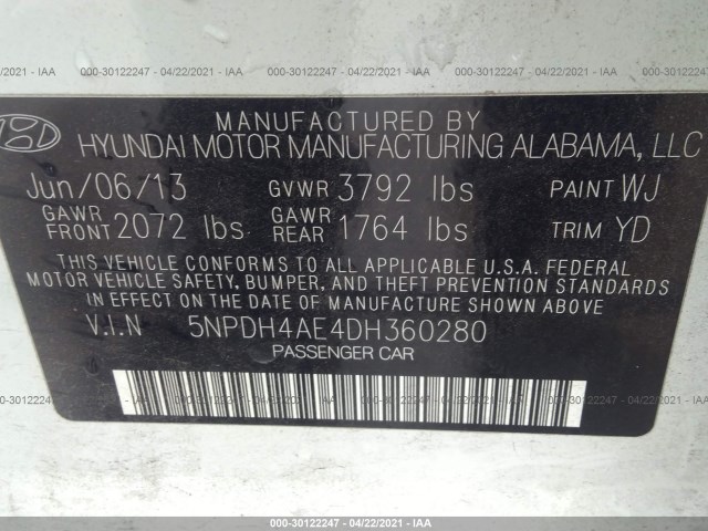 Photo 8 VIN: 5NPDH4AE4DH360280 - HYUNDAI ELANTRA 