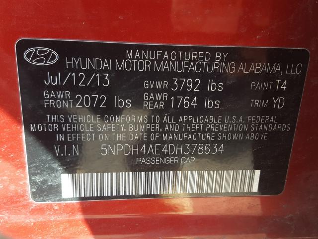 Photo 9 VIN: 5NPDH4AE4DH378634 - HYUNDAI ELANTRA GL 