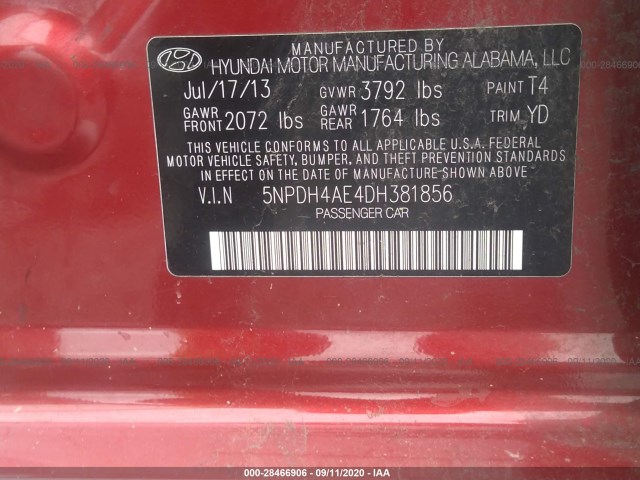 Photo 8 VIN: 5NPDH4AE4DH381856 - HYUNDAI ELANTRA 