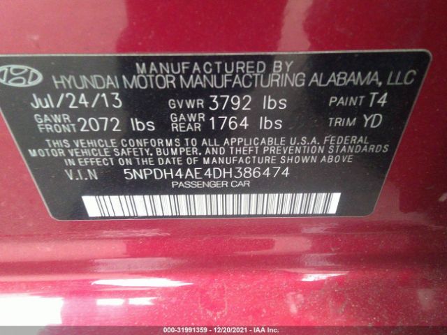 Photo 8 VIN: 5NPDH4AE4DH386474 - HYUNDAI ELANTRA 