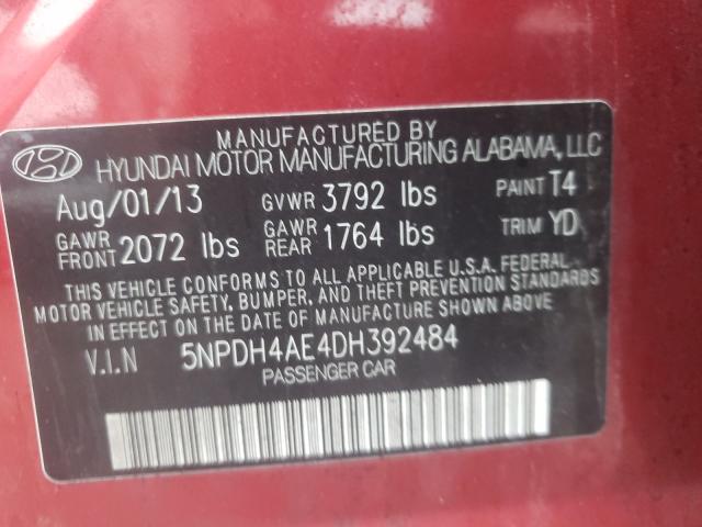 Photo 9 VIN: 5NPDH4AE4DH392484 - HYUNDAI ELANTRA GL 