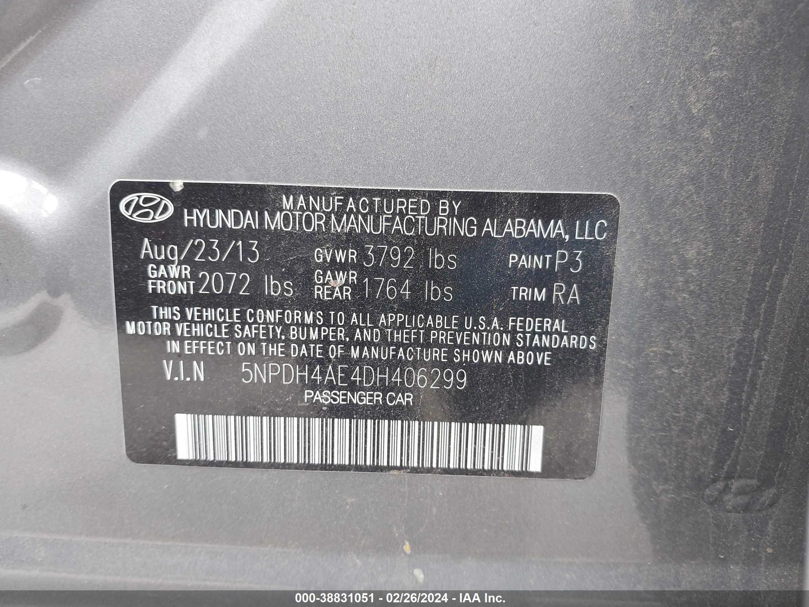 Photo 8 VIN: 5NPDH4AE4DH406299 - HYUNDAI ELANTRA 