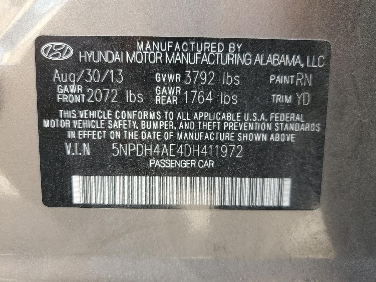 Photo 11 VIN: 5NPDH4AE4DH411972 - HYUNDAI ELANTRA 