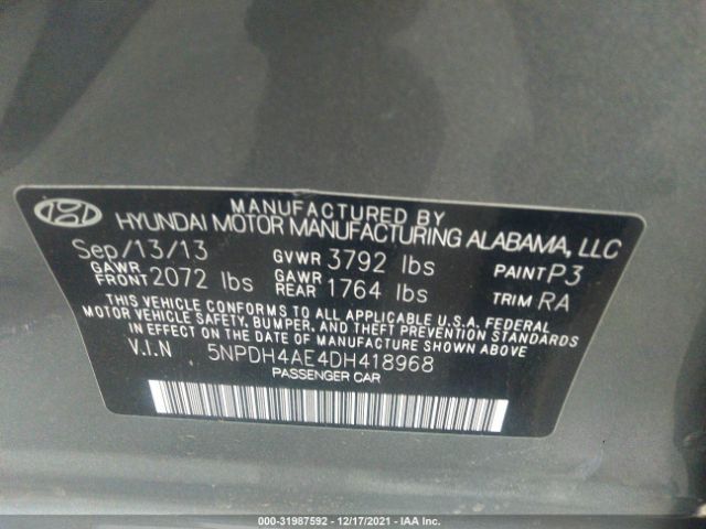 Photo 8 VIN: 5NPDH4AE4DH418968 - HYUNDAI ELANTRA 