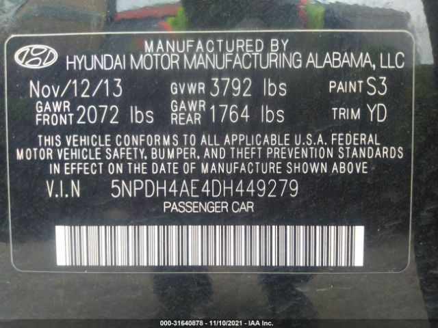 Photo 8 VIN: 5NPDH4AE4DH449279 - HYUNDAI ELANTRA 