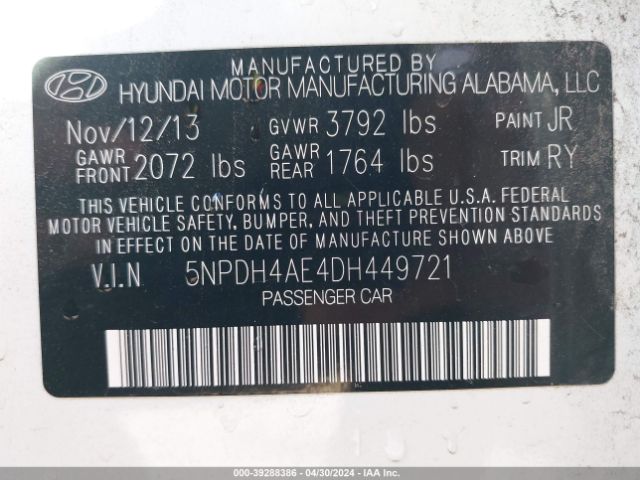 Photo 8 VIN: 5NPDH4AE4DH449721 - HYUNDAI ELANTRA 