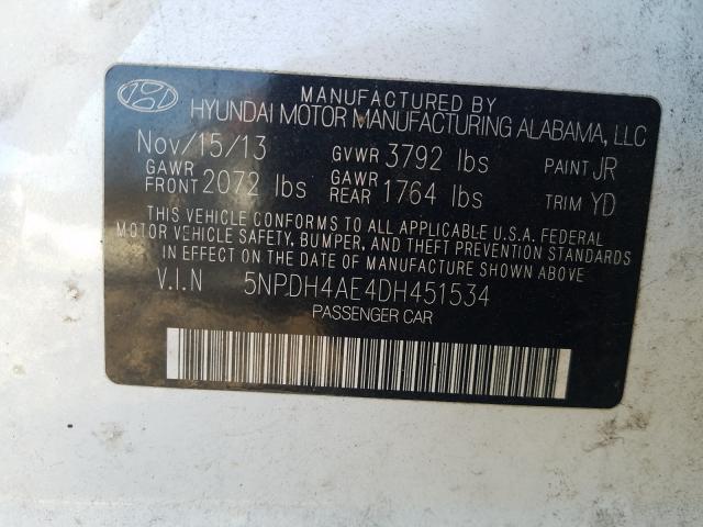 Photo 9 VIN: 5NPDH4AE4DH451534 - HYUNDAI ELANTRA GL 