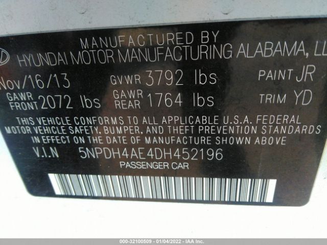 Photo 8 VIN: 5NPDH4AE4DH452196 - HYUNDAI ELANTRA 