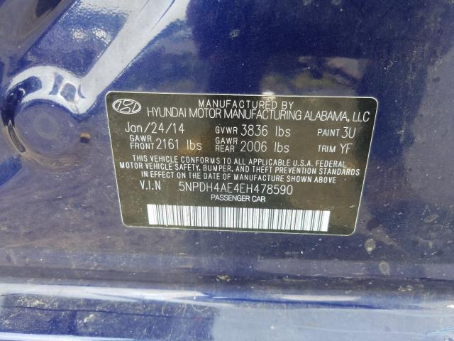 Photo 9 VIN: 5NPDH4AE4EH478590 - HYUNDAI ELANTRA SE 