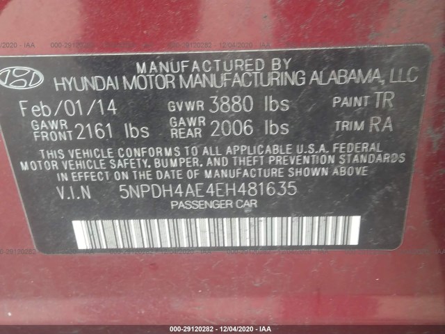 Photo 8 VIN: 5NPDH4AE4EH481635 - HYUNDAI ELANTRA 