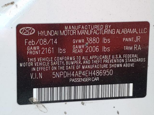 Photo 9 VIN: 5NPDH4AE4EH486950 - HYUNDAI ELANTRA SE 