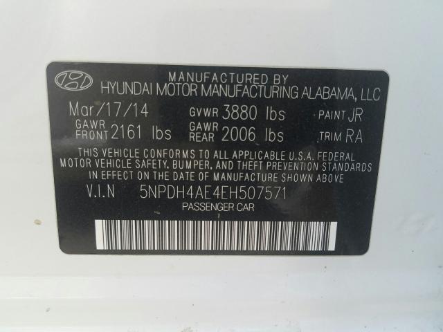 Photo 9 VIN: 5NPDH4AE4EH507571 - HYUNDAI ELANTRA SE 