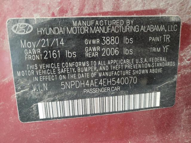 Photo 11 VIN: 5NPDH4AE4EH540070 - HYUNDAI ELANTRA 