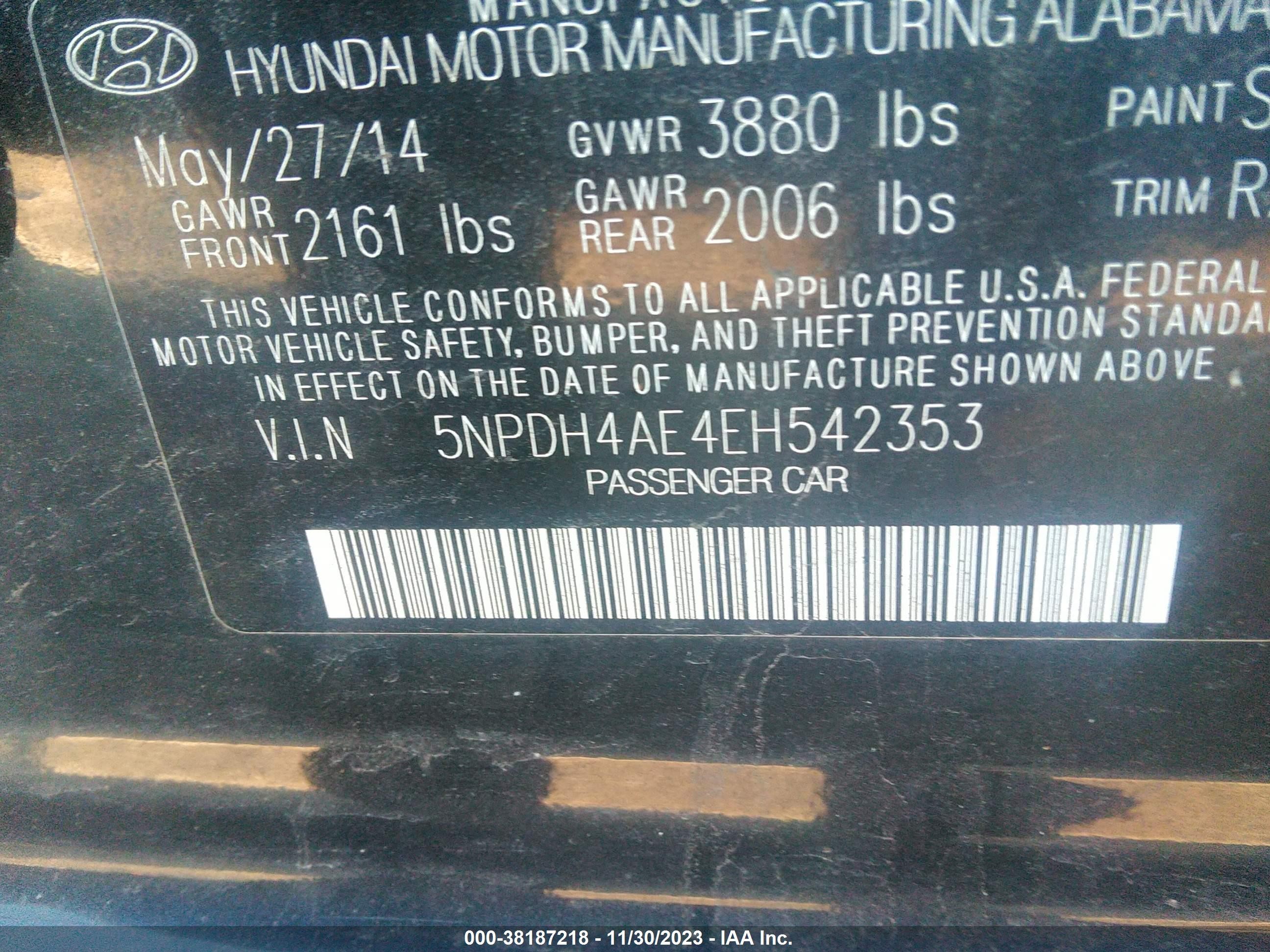 Photo 8 VIN: 5NPDH4AE4EH542353 - HYUNDAI ELANTRA 