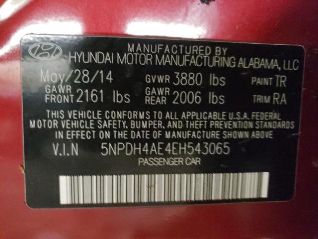 Photo 9 VIN: 5NPDH4AE4EH543065 - HYUNDAI ELANTRA SE 