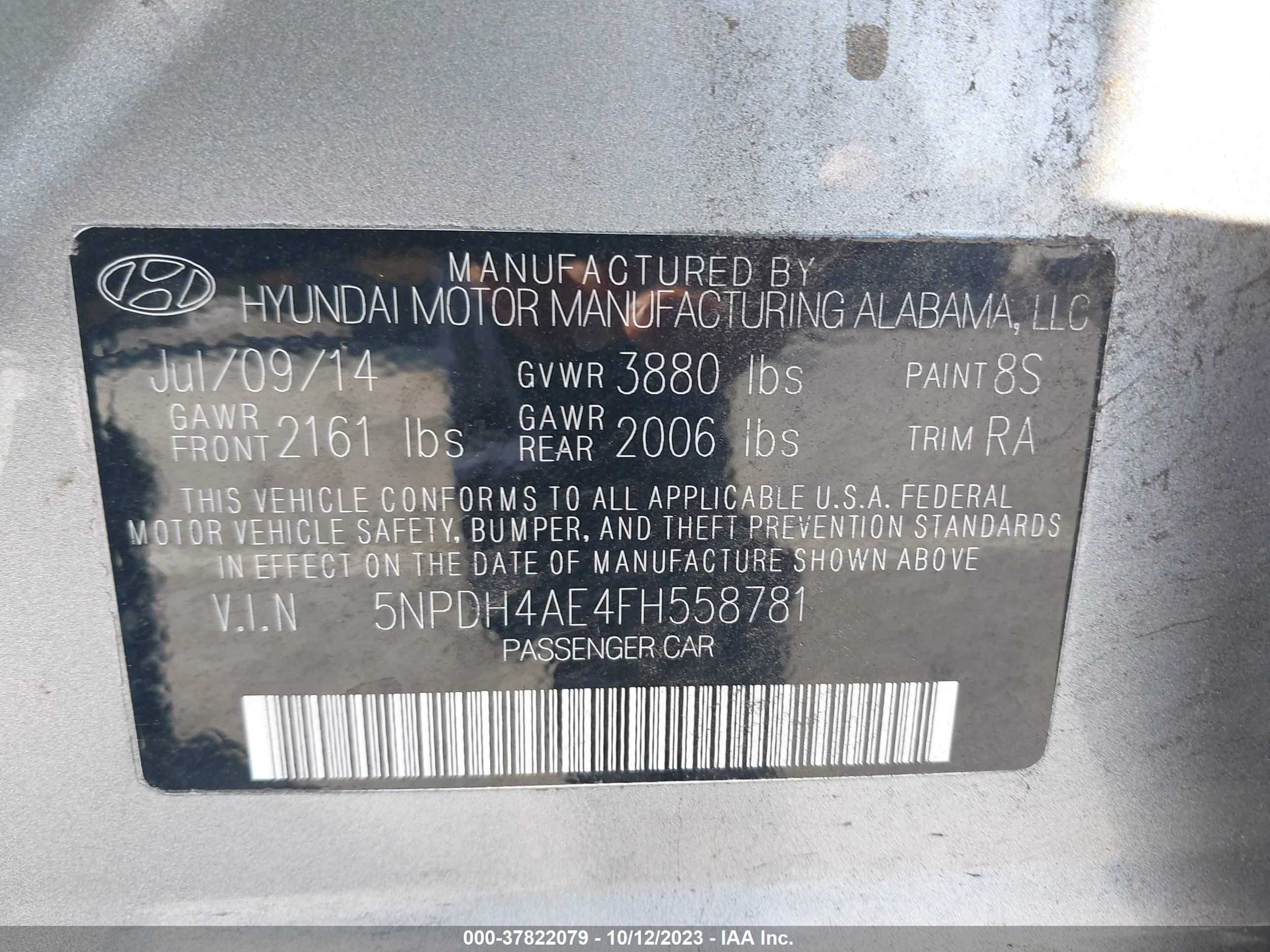 Photo 8 VIN: 5NPDH4AE4FH558781 - HYUNDAI ELANTRA 