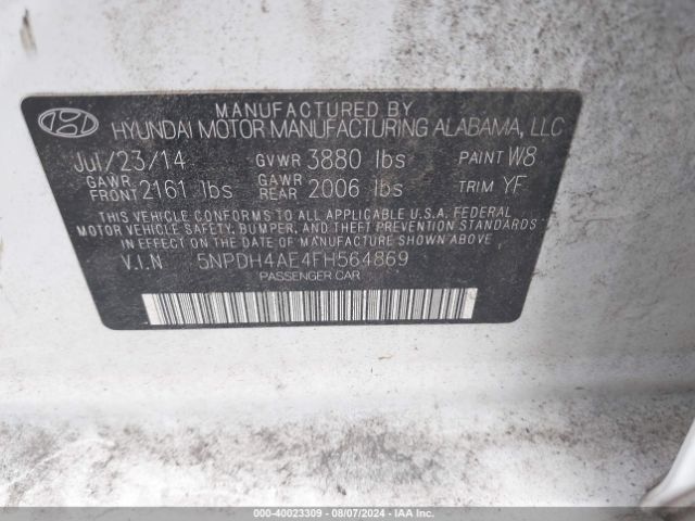 Photo 8 VIN: 5NPDH4AE4FH564869 - HYUNDAI ELANTRA 